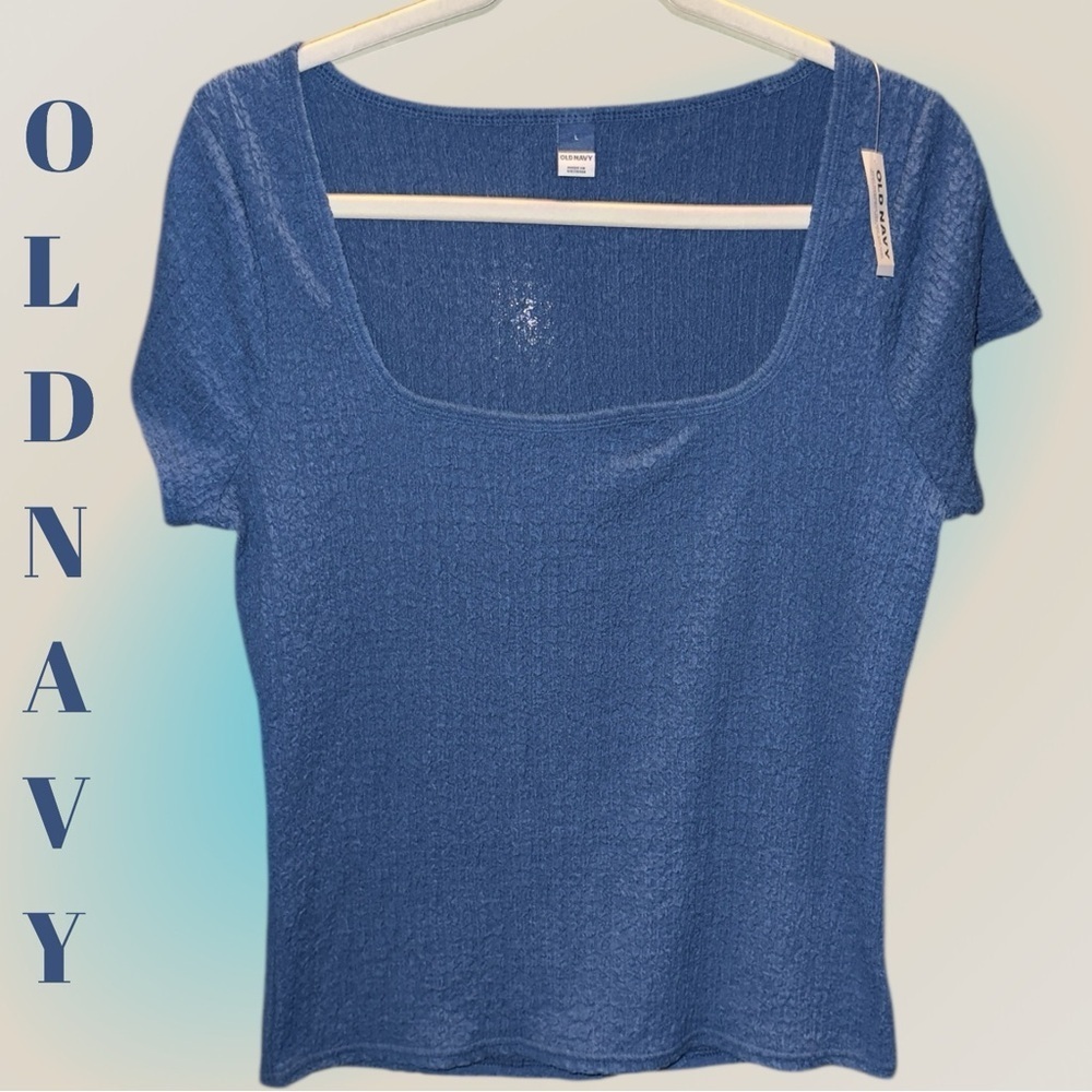 🌺NWT-Old Navy Fitted Square-Neck T-Shirt-Textured Blue - Picture 2 of 6